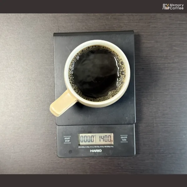 淹れる終えた後の画像。お湯は日本コーヒー協会推奨の140mlにしています。