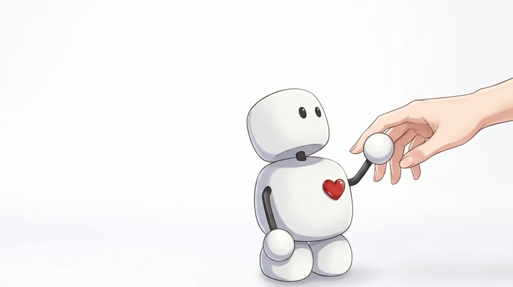 AIの人形と人間が手を取り合うイメージ画像